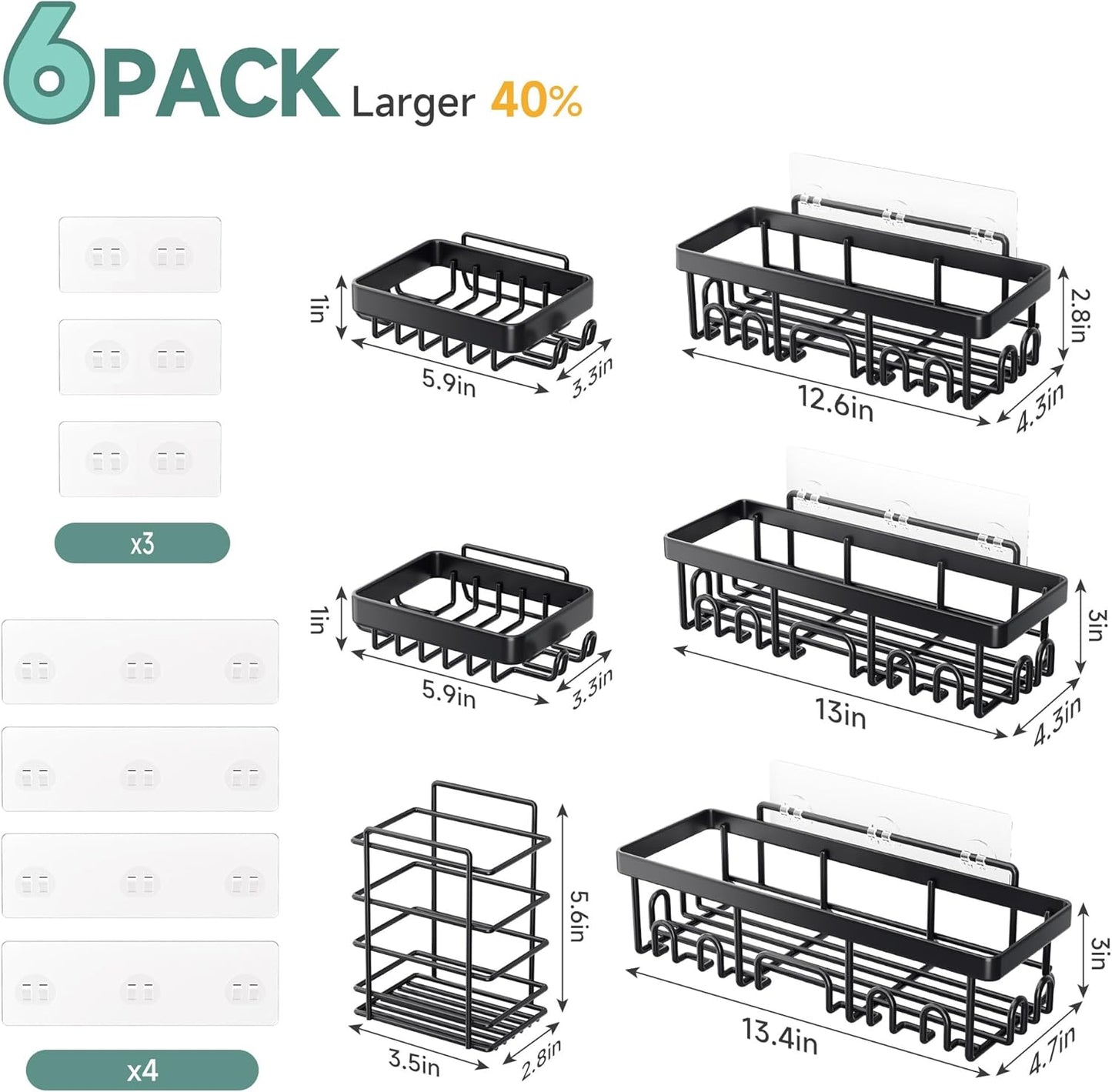 Veken Rustproof & Waterproof Shower Caddy 6-Pack
