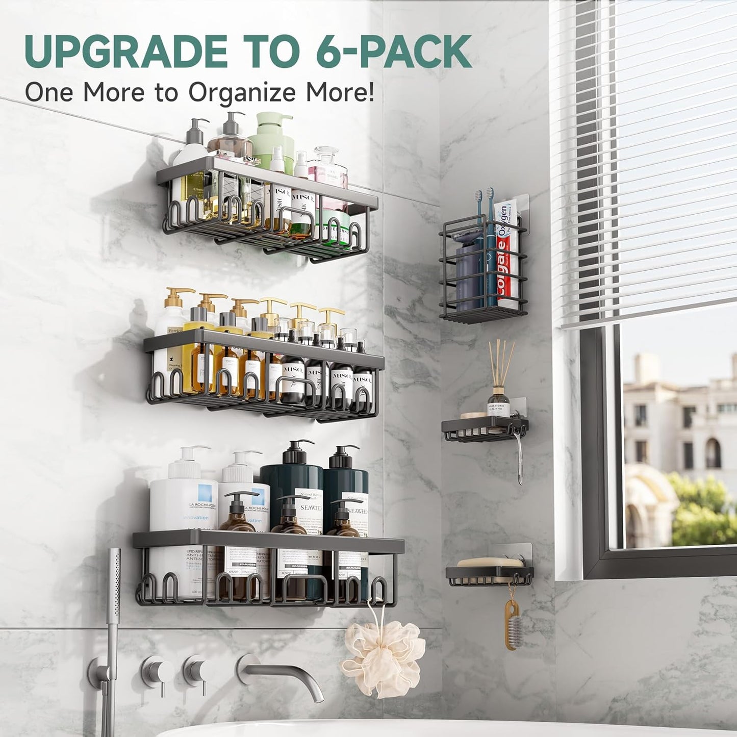 Veken Rustproof & Waterproof Shower Caddy 6-Pack